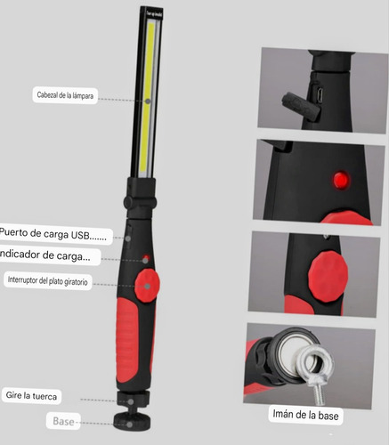 Linterna Flexible Led Magnética Usb Regalo Día Del Padre Blanco Rojo
