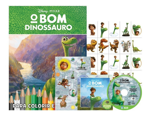 Livro Kit 5 Em 1 Colorir Com Dvd Disney - O Bom Dinossauro