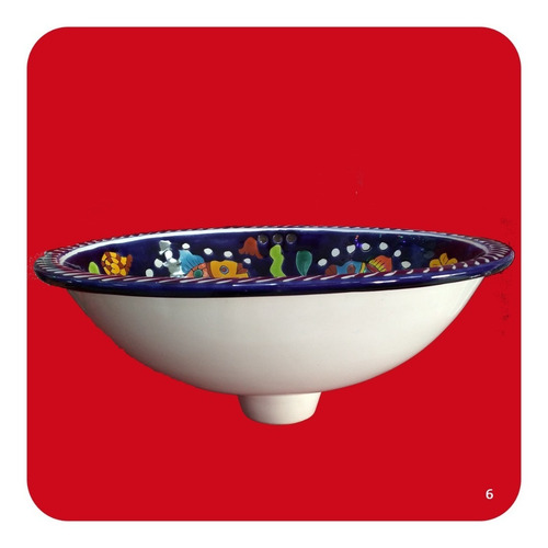Imagen 2 de 3 de Lavabo Grande Color De Cerámica Tipo Talavera 44x36x17 Cm M6