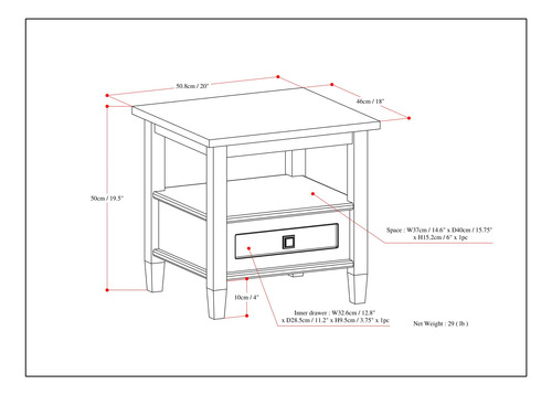 Mesa Auxiliar Rústica Blanca De Madera Maciza Con Almacenami