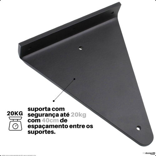 15cm - Mão Francesa Cantoneira Preta Reforçada - Rio Design99 - Ferro Aço Suporte Para Prateleira Resistente Industrial Prateleira Madeira Bancada Estante Triangular S16