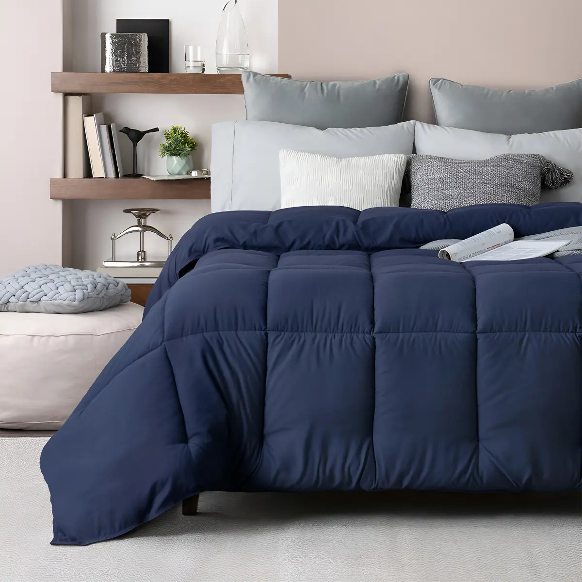 Edredón Individual Acolchado Reversible Esquimal Relleno Down Alternative, Ultra Suave, Todo Clima, Compatible Con Funda Duvet Azul Marino