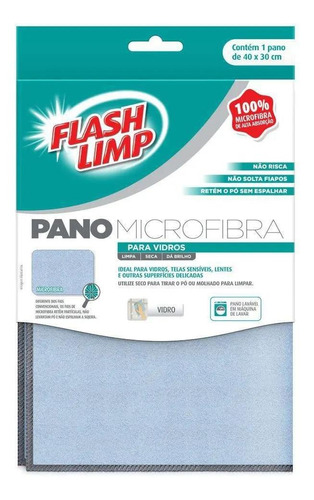 Pano De Microfibra Para Vidros 40x30cm Flash Limp