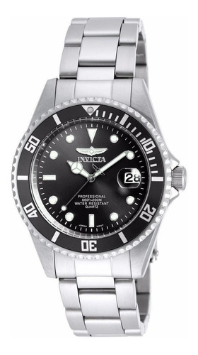 Reloj Invicta 8932o Pro Diver Cuarzo Hombre Correa Plateado Bisel Negro Fondo Negro