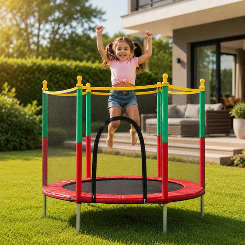 Cama Elástica Infantil Circus 1.4 m com Rede de Proteção Vermelha