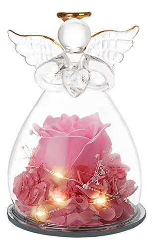 Rosa Eterna Vidrio, Regalo De Ángel Luz Led, Regalo Pe...