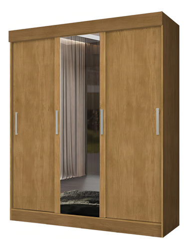 Guarda-roupa Casal Paris 3 Portas 2 Gavetas Com Espelho Flex Cor Marrom-claro