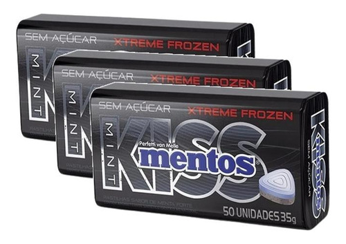 3 Kiss Mentos Extreme Frozend Sem Açúcar 50 Unidades 35g