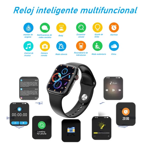 ISDEWATCH T900 pro max Reloj inteligente Smartwatch Bluetooth, Pantalla Táctil de 1.9 pulgadas Sensor Cardíaco y Oxígeno Llamadas Notificaciones Negro