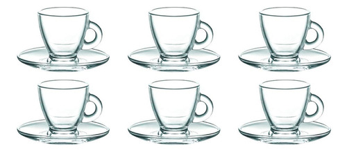 Juego Tazas Cafe Expreso Cristal Con Plato 95 Ml 12 Color Cristal Transparente Tazas Expresso