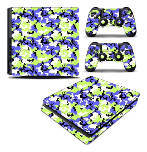 Skin Ps4 Slim Adesivo Película Playstation 4 Camo Blue Green