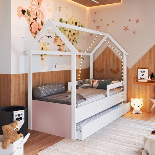 Cama Infantil Montessoriana Branco/rosa