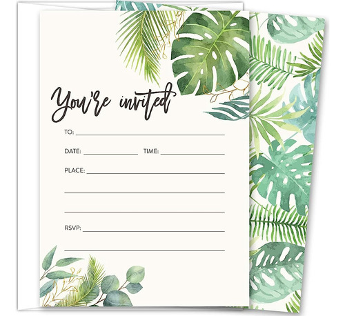 Koko Paper Co Tropical Palm Deja Invitaciones | 25 Invitacio