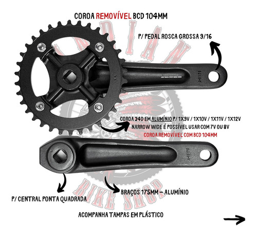 Pedivela Single 34d Absolute Wild 175mm 9v 10v 11v 12v Mtb