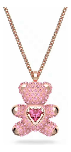 Collar Para Mujer Swarovski Pink Teddy Bear Oro Rosa