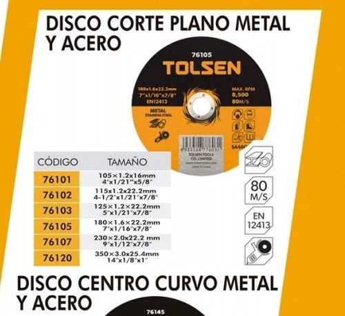 Disco De Corte Hierro Y  7 X1/16x7/8 Tolsen Precio 4 Unidade