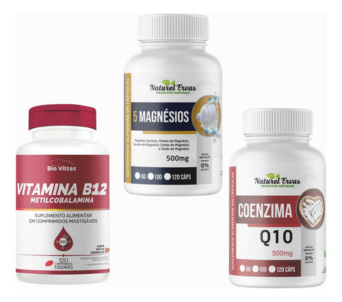 3 Potes 360cps - Vitamina B12 / 5 Magnésios /coenzima Q10