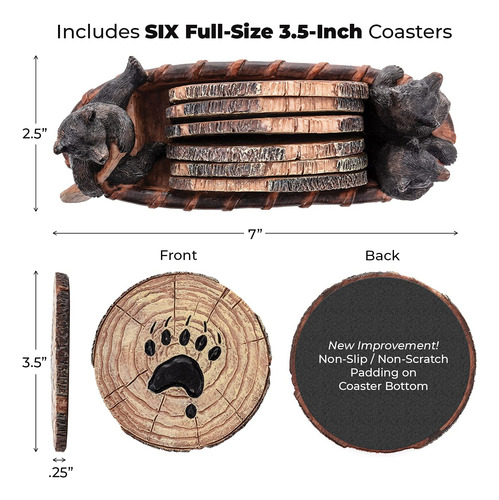 Juego De 6 Posavasos Rústicos De Oso Negro Decorativos