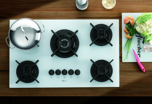 Imagem 3 de 4 de Fogão Cooktop Fischer 5q Tc Infinity Gás Mesa Vidro Branco S