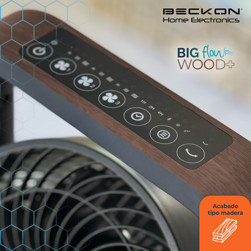 Ventilador De Torre Turbo Circulador 100cm De Alto Beckon Con 3 Motores Big Flow Y Acabado Tipo Madera +control Remoto +oscilación +temporizador +modos De Uso