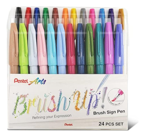 Pentel Fude Brush Sign Pen Ses15c - Punta De Fibra - Juego D