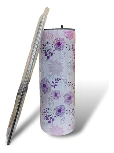 Termo De 600 Ml, Flores Vintage, Personalizado Con Nombre Color Rosa Claro