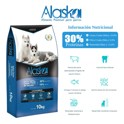 Alimento Alaska Premium  Perros Cachorros - Proteína Vacuna