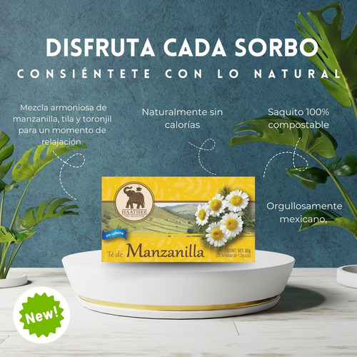 Te Manzanilla 20 Sobres Refrescante Relajante Sin Cafeína