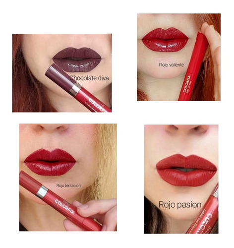 Labial Duo Tattoo Esika. Intense 24 Hrs Colorfix Acabado VINO IMPARABLE Color Rosa romance