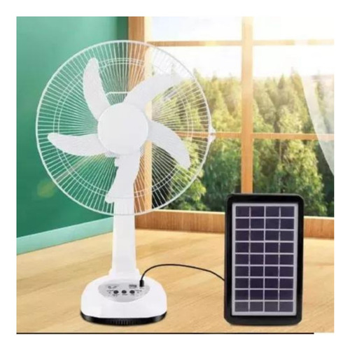 Ventilador Solar Recargable Panel 2 Bombilllos 2 Velocidades