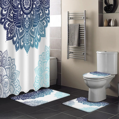 4pcs Set De Cortina De Ducha Con Estampado De Mandala