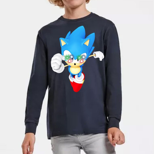 Polera Led Manga Larga Algodón Niños Sonic Corriendo