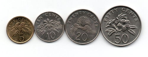 Singapur Lote 4 Monedas 5, 10, 20 Y 50 Cents Decada 1980