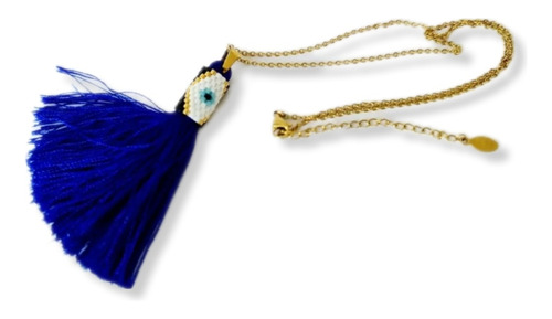 Collar Ojo Turco Wadjet Azul Chapa De Oro Chiquira Miyuki