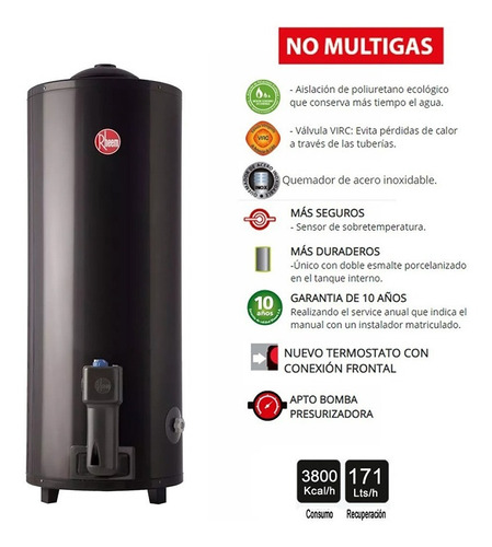 Termotanque A Gas Rheem 120 Litros Tgnp120rh Superior Pie