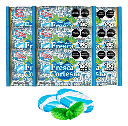 Caramelo Menta Macizo 800pz Fresca Cortesía Cool Toons