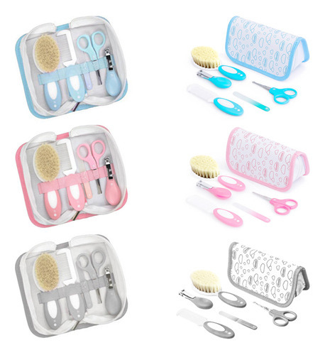 Kit Higiene Cuidados Bebê 5 Peças Cerdas Naturais Pimpolho Cor Azul-claro