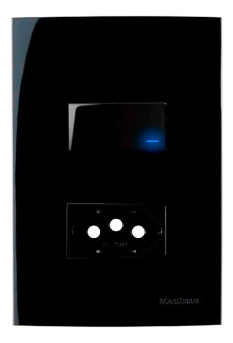 Interruptor Simples Com Led + Tomada 20a Preto Sleek Margiri