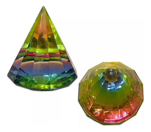 Pirámide Cristal Iridiscente Prisma Arcoiris 12 Lados Deco