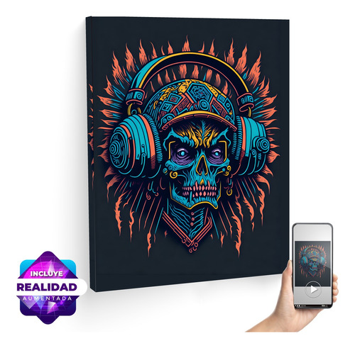 Cuadro De Calavera Colorido Música Canvas - 100 X 70