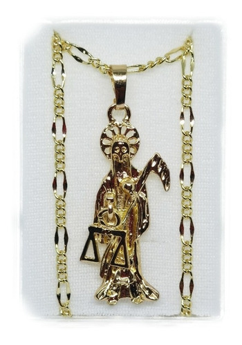 Collar Santa Muerte De 3.5 Cm De Oro Laminado + Cadena+envio