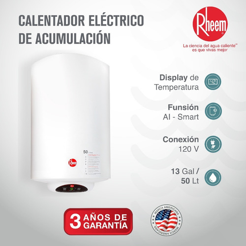 Calentador De Acumulación Eléctrico 50 Litros 110v Rheem Color Blanco