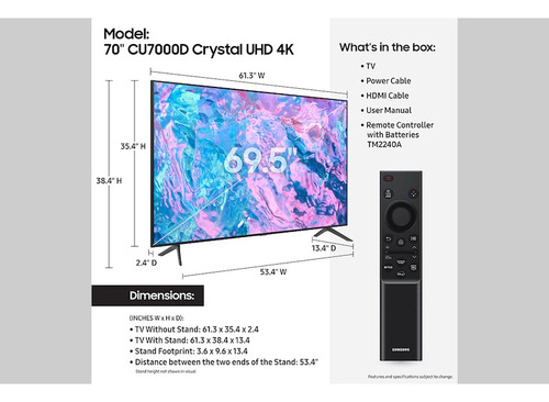 Smart Tv Samsung Un70cu7000dxza Pantalla 70'' 4k Crystal Uhd (Reacondicionado)