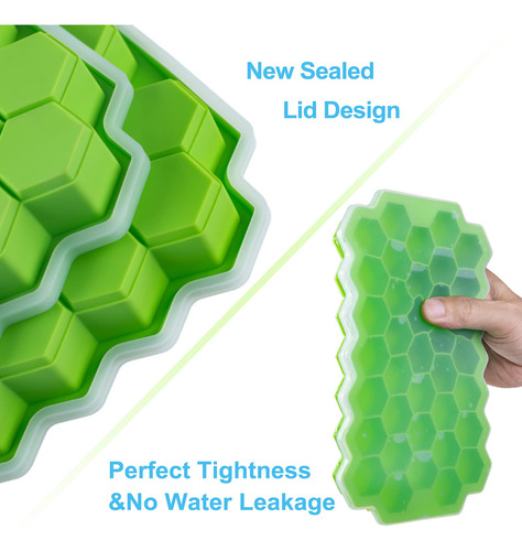 Molde De Silicona For Cubitos De Hielo De 2 Piezas Con Tapa
