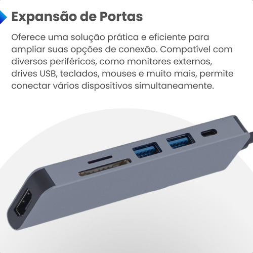 Hub Adaptador Tipo C 6 Em 1 Urban Gate Com Entradas Usb Hdmi 4k Sd Micro Sd
