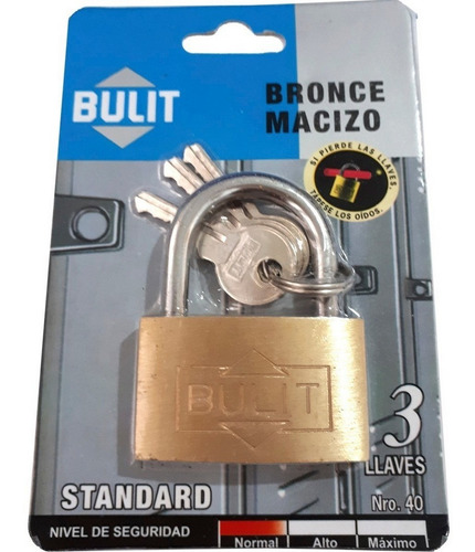 Imagen 1 de 5 de Candado Bulit N° 40 Bronce Macizo Standar Ar1 B40 Ellobo