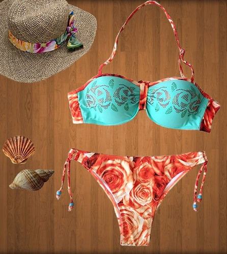 Biquini/bikini Com Bojo Florido Lançamento Verão Com Detalhe
