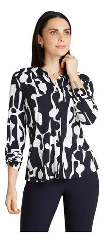 comprar Polera Azul Manga Larga Estampado Cuello Camisero