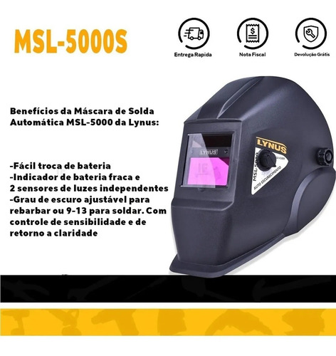 Imagem 4 de 7 de Mascara De Solda Automatica Com Regulagem Msl-5000 Lynus