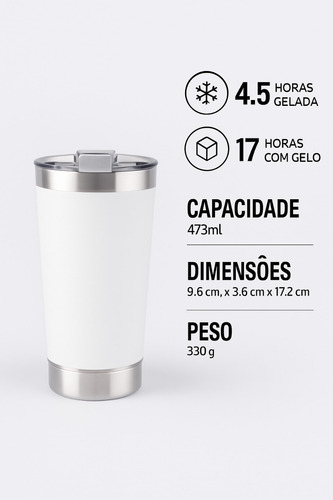 Copo Térmico Com Tampa E Abridor 473ml Aço Inox